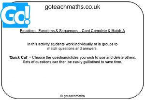 Equations Functions Sequences Card Complete Match A In