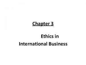 Chapter 3 Ethics in International Business Introduction International