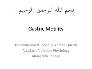 Gastric Motility Dr Mohammed Sharique Ahmed Quadri Assistant