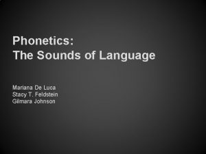 Phonetics The Sounds of Language Mariana De Luca