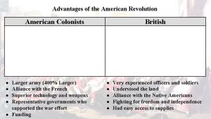 Advantages of the American Revolution American Colonists Larger