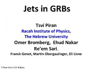 Jets in GRBs Tsvi Piran Racah Institute of