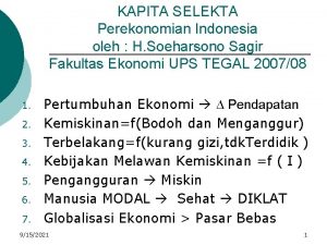 KAPITA SELEKTA Perekonomian Indonesia oleh H Soeharsono Sagir