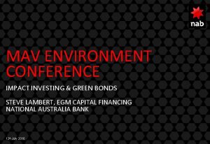 MAV ENVIRONMENT CONFERENCE IMPACT INVESTING GREEN BONDS STEVE