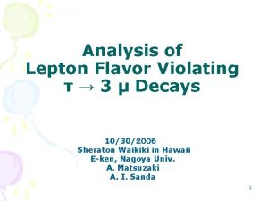 Analysis of Lepton Flavor Violating 3 Decays 1030