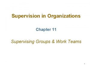 Supervision in Organizations Chapter 11 Supervising Groups Work