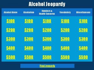 Alcohol Jeopardy Alcohol Abuse Alcoholism Numbers Health Concerns