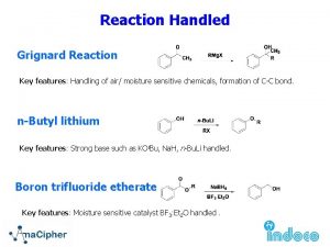 Reaction Handled Grignard Reaction Key features Handling of