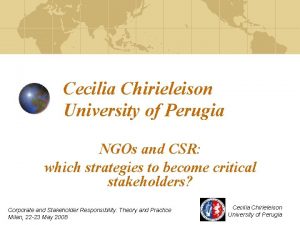 Cecilia Chirieleison University of Perugia NGOs and CSR