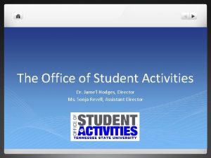 The Office of Student Activities Dr Jamel Hodges