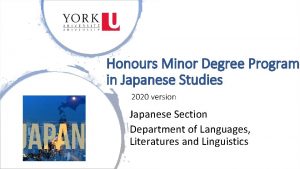 Honours Minor Degree Program in Japanese Studies 2020