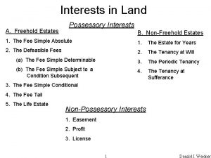 Interests in Land A Freehold Estates Possessory Interests