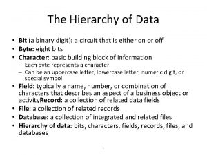 The Hierarchy of Data Bit a binary digit