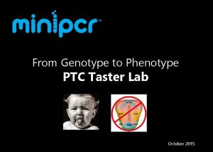 From Genotype to Phenotype PTC Taster Lab October