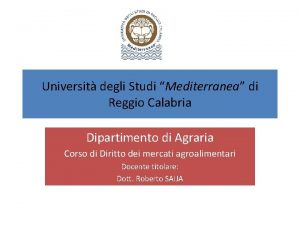 Universit degli Studi Mediterranea di Reggio Calabria Dipartimento