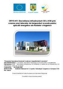 CRYOHY Dezvoltarea infrastructurii CD a ICSI prin crearea