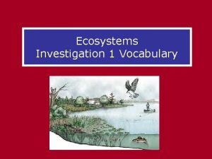 Ecosystems Investigation 1 Vocabulary Organism A living thing