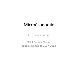 Microconomie Le consommateur ECS 1 Camille Vernet Nicolas