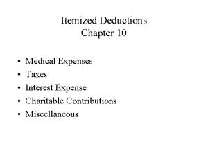 Itemized Deductions Chapter 10 Medical Expenses Taxes Interest