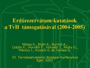 Erdrezervtumkutatsok a Tv H tmogatsval 2004 2005 Mzsa