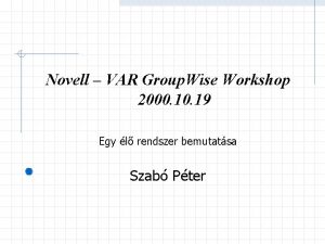 Novell VAR Group Wise Workshop 2000 19 Egy