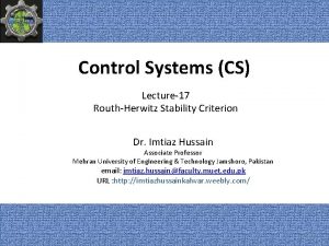 Control Systems CS Lecture17 RouthHerwitz Stability Criterion Dr