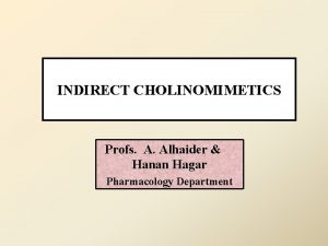 INDIRECT CHOLINOMIMETICS Profs A Alhaider Hanan Hagar Pharmacology