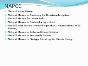 NAPCC National Water Mission National Mission for Sustaining