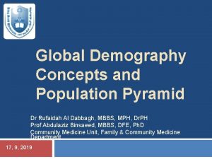 Global Demography Concepts and Population Pyramid Dr Rufaidah