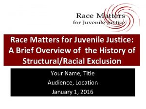 Race Matters for Juvenile Justice A Brief Overview