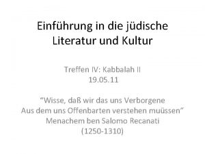 Einfhrung in die jdische Literatur und Kultur Treffen