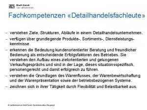 Fachkompetenzen Detailhandelsfachleute verstehen Ziele Strukturen Ablufe in einem