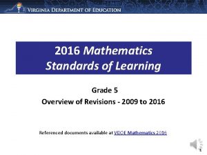 2016 Mathematics Standards of Learning Grade 5 Overview