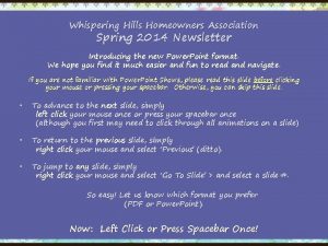 Whispering Hills Association SPRING W HISPERING HHomeowners ILLS