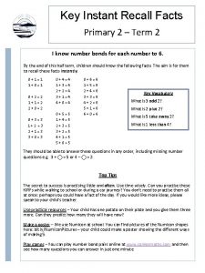 Key Instant Recall Facts Primary 2 Term 2