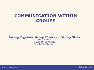 COMMUNICATION WITHIN GROUPS Joining Together Group Theory and