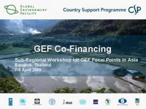 GEF CoFinancing SubRegional Workshop for GEF Focal Points