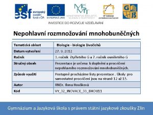 Nepohlavn rozmnoovn mnohobunnch Tematick oblast Biologie biologie ivoich