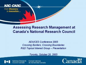 Assessing Research Management at Canadas National Research Council