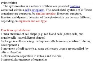 cytoskeleton The cytoskeleton is a network of fibers