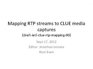 Mapping RTP streams to CLUE media captures draftietfcluertpmapping00