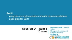 Audit progress on implementation of audit recommendations audit