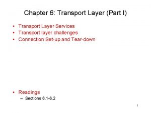 Chapter 6 Transport Layer Part I Transport Layer