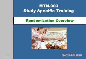 MTN003 Study Specific Training Randomization Overview 1 Why