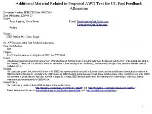Additional Material Related to Proposed AWD Text for