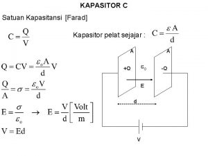 KAPASITOR C Satuan Kapasitansi Farad Kapasitor pelat sejajar