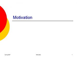 Motivation Spring 2007 Motivation 1 Motivation Definitions Content