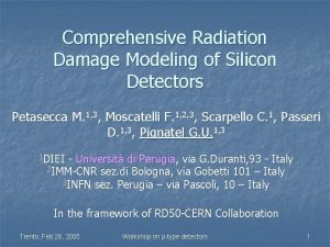 Comprehensive Radiation Damage Modeling of Silicon Detectors Petasecca