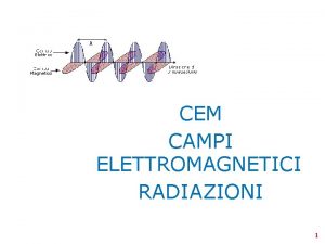 CEM CAMPI ELETTROMAGNETICI RADIAZIONI 1 2 Radiazioni CARATTERISTICA