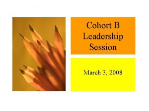 Cohort B Leadership Session March 3 2008 Agenda